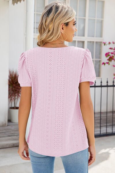 Eyelet Puff Sleeve T-Shirt - Loulou Boutique