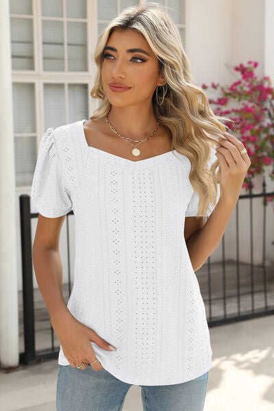 Eyelet Puff Sleeve T-Shirt - Loulou Boutique