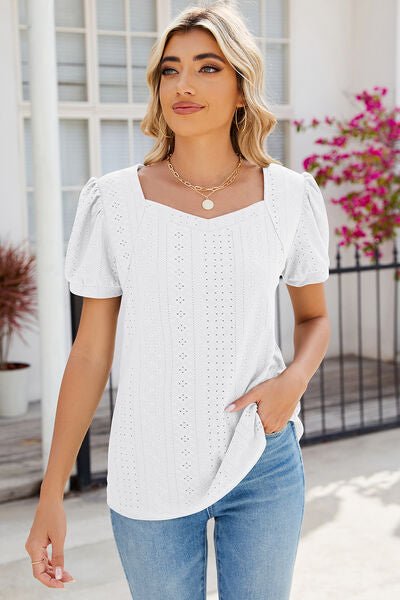 Eyelet Puff Sleeve T-Shirt - Loulou Boutique