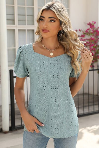 Eyelet Puff Sleeve T-Shirt - Loulou Boutique
