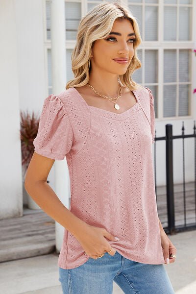 Eyelet Puff Sleeve T-Shirt - Loulou Boutique