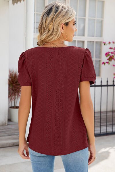 Eyelet Puff Sleeve T-Shirt - Loulou Boutique