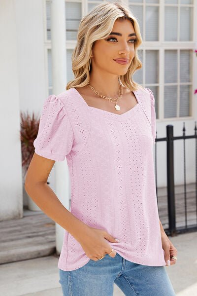 Eyelet Puff Sleeve T-Shirt - Loulou Boutique