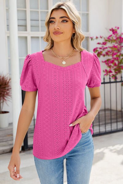 Eyelet Puff Sleeve T-Shirt - Loulou Boutique