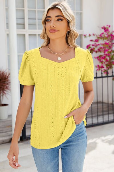 Eyelet Puff Sleeve T-Shirt - Loulou Boutique