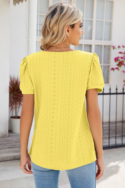 Eyelet Puff Sleeve T-Shirt - Loulou Boutique