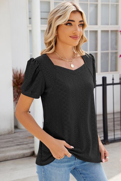 Eyelet Puff Sleeve T-Shirt - Loulou Boutique
