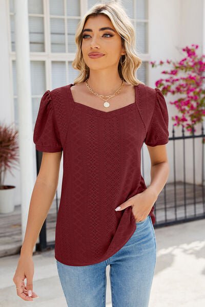 Eyelet Puff Sleeve T-Shirt - Loulou Boutique