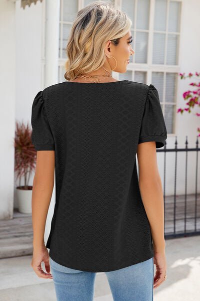 Eyelet Puff Sleeve T-Shirt - Loulou Boutique