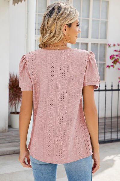 Eyelet Puff Sleeve T-Shirt - Loulou Boutique
