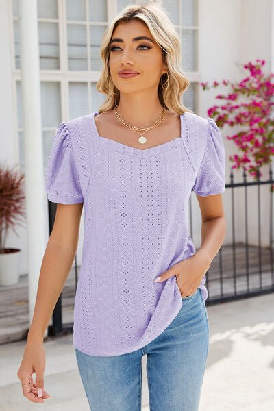 Eyelet Puff Sleeve T-Shirt - Loulou Boutique