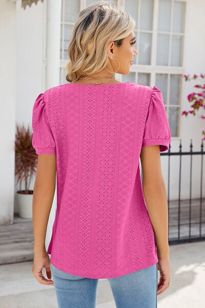 Eyelet Puff Sleeve T-Shirt - Loulou Boutique