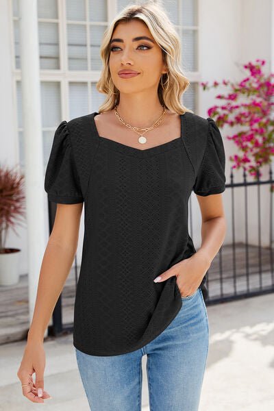Eyelet Puff Sleeve T-Shirt - Loulou Boutique