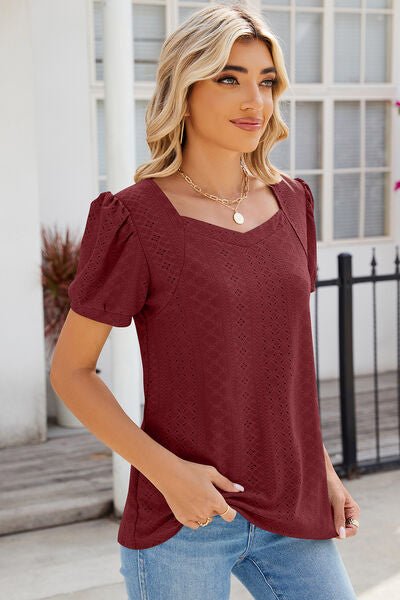 Eyelet Puff Sleeve T-Shirt - Loulou Boutique