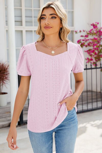 Eyelet Puff Sleeve T-Shirt - Loulou Boutique
