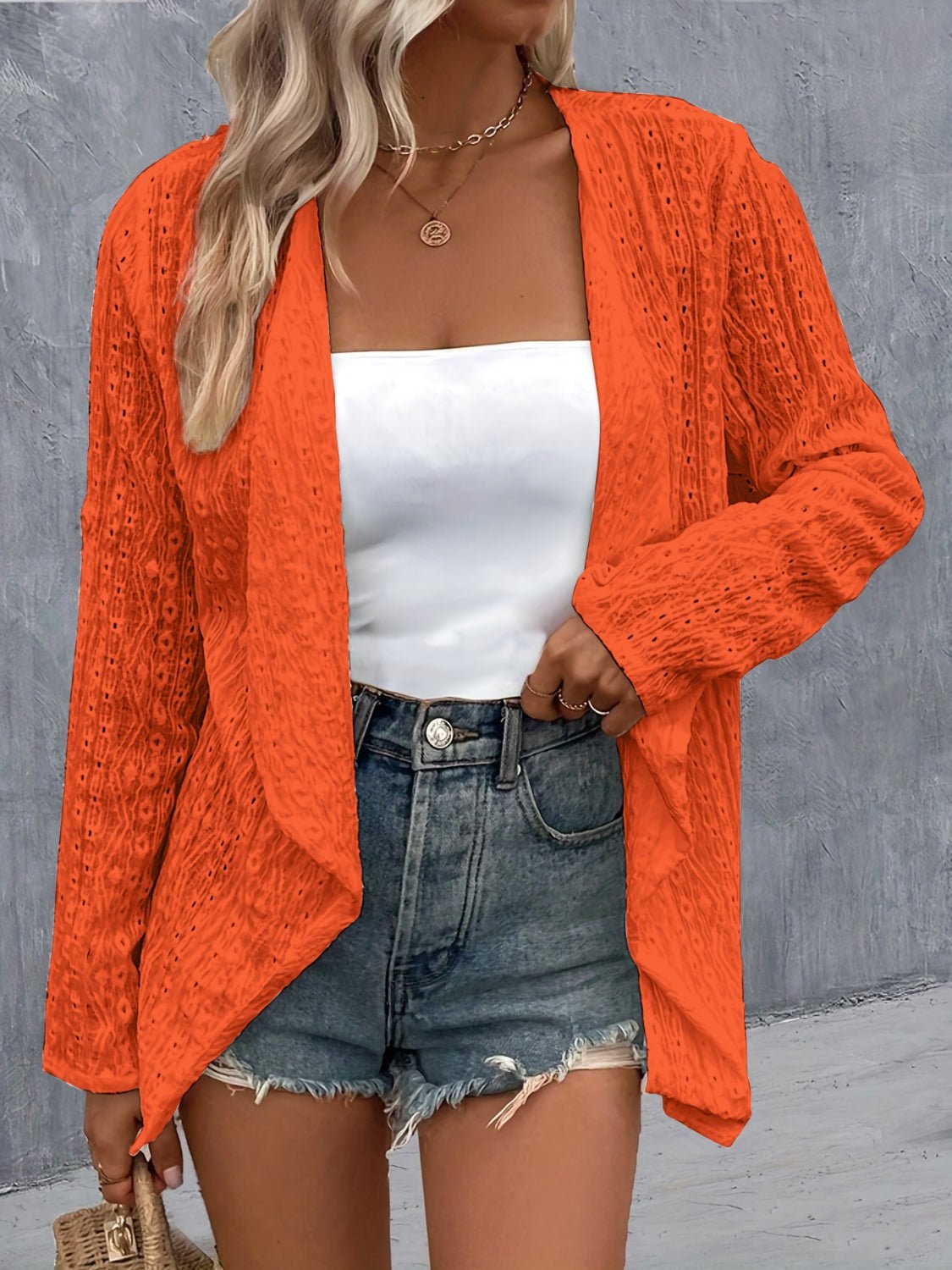 Eyelet Roll - Tab Sleeve Cardigan - Loulou Boutique