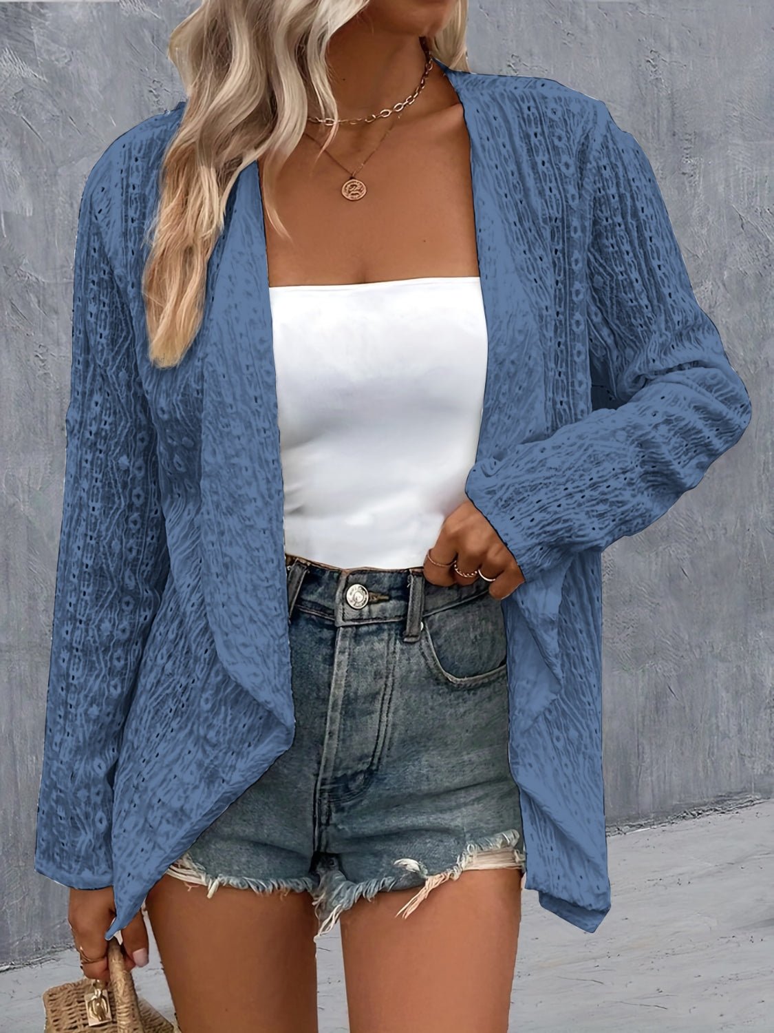 Eyelet Roll - Tab Sleeve Cardigan - Loulou Boutique