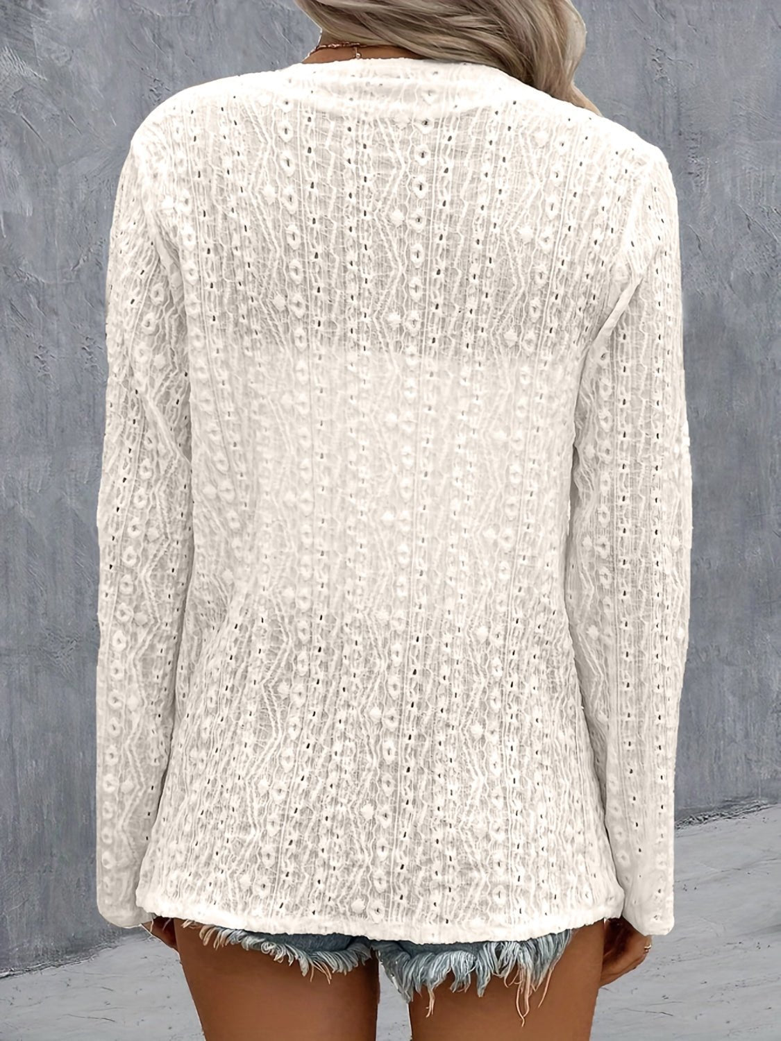 Eyelet Roll - Tab Sleeve Cardigan - Loulou Boutique