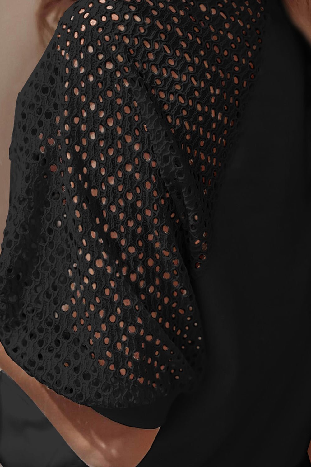 Eyelet Round Neck Half Sleeve Blouse - Loulou Boutique
