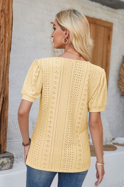 Eyelet Round Neck Short Sleeve Blouse - Loulou Boutique