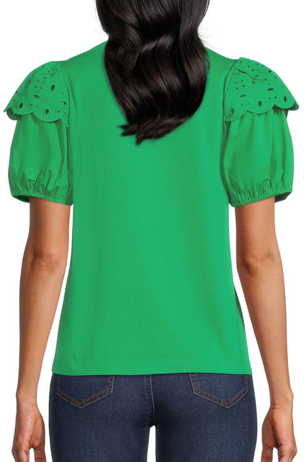 Eyelet Round Neck Short Sleeve Blouse - Loulou Boutique
