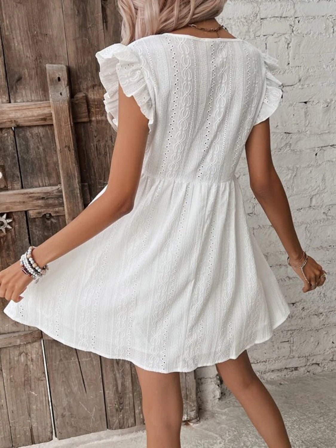 Eyelet Ruffled Cap Sleeve Mini Dress - Loulou Boutique