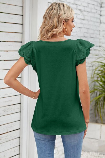 Eyelet Square Neck Cap Sleeve Blouse - Loulou Boutique