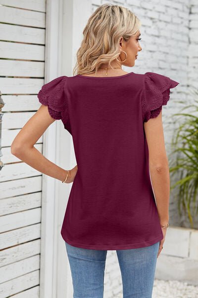 Eyelet Square Neck Cap Sleeve Blouse - Loulou Boutique