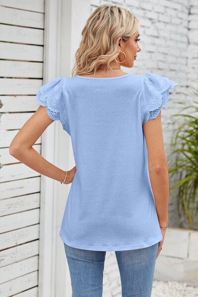 Eyelet Square Neck Cap Sleeve Blouse - Loulou Boutique
