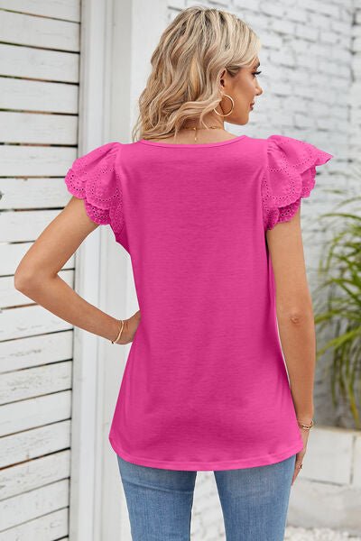 Eyelet Square Neck Cap Sleeve Blouse - Loulou Boutique