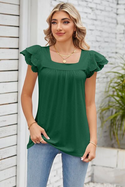 Eyelet Square Neck Cap Sleeve Blouse - Loulou Boutique
