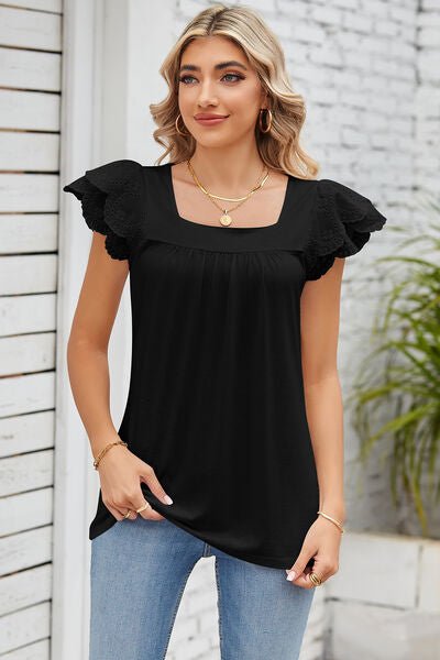 Eyelet Square Neck Cap Sleeve Blouse - Loulou Boutique