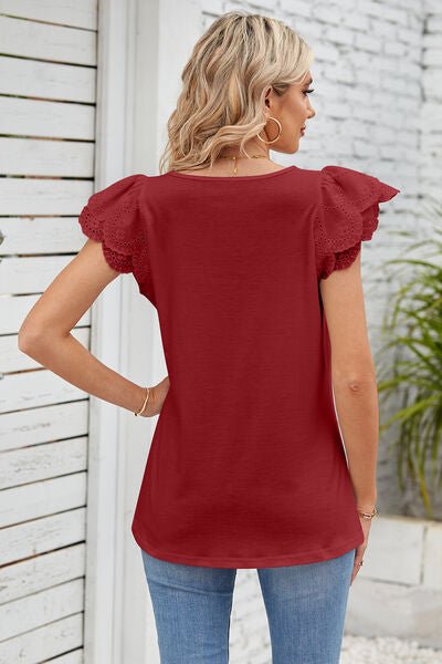 Eyelet Square Neck Cap Sleeve Blouse - Loulou Boutique