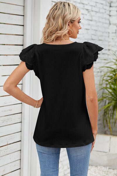 Eyelet Square Neck Cap Sleeve Blouse - Loulou Boutique