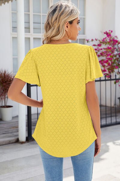 Eyelet Square Neck Flutter Sleeve Blouse - Loulou Boutique
