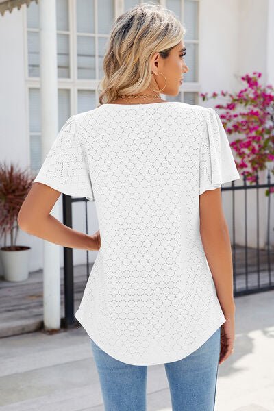 Eyelet Square Neck Flutter Sleeve Blouse - Loulou Boutique