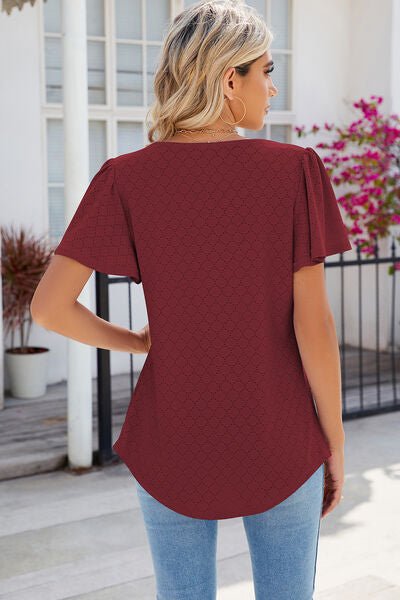 Eyelet Square Neck Flutter Sleeve Blouse - Loulou Boutique