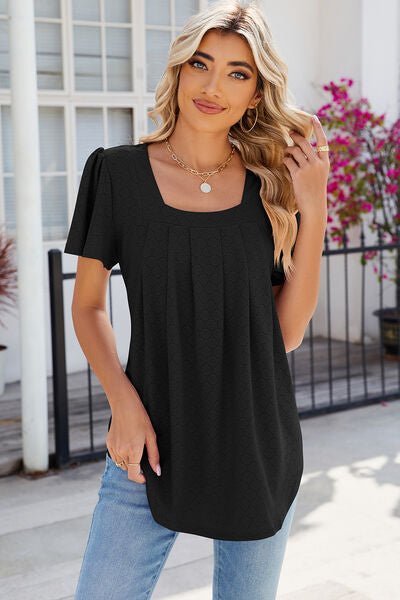 Eyelet Square Neck Flutter Sleeve Blouse - Loulou Boutique