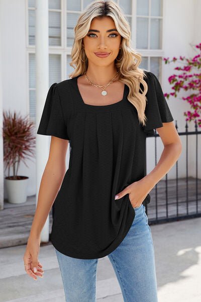 Eyelet Square Neck Flutter Sleeve Blouse - Loulou Boutique