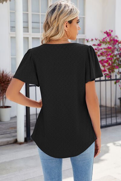 Eyelet Square Neck Flutter Sleeve Blouse - Loulou Boutique