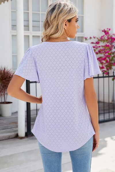 Eyelet Square Neck Flutter Sleeve Blouse - Loulou Boutique