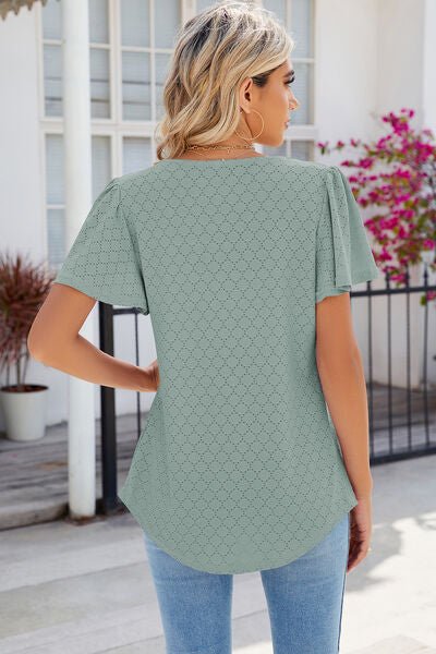Eyelet Square Neck Flutter Sleeve Blouse - Loulou Boutique