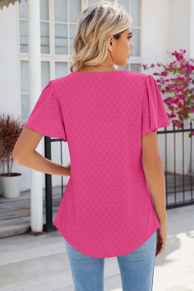 Eyelet Square Neck Flutter Sleeve Blouse - Loulou Boutique