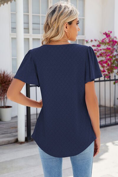 Eyelet Square Neck Flutter Sleeve Blouse - Loulou Boutique