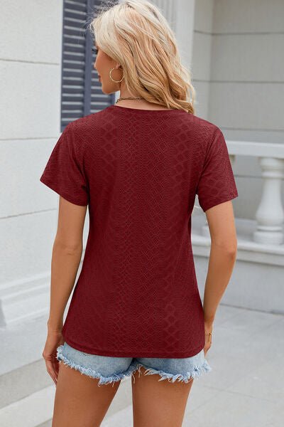 Eyelet Surplice Short Sleeve T-Shirt - Loulou Boutique