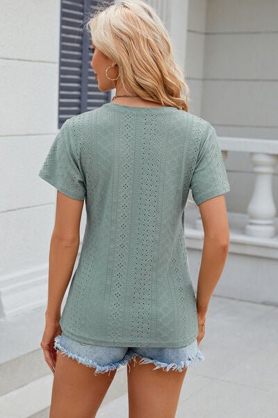 Eyelet Surplice Short Sleeve T-Shirt - Loulou Boutique