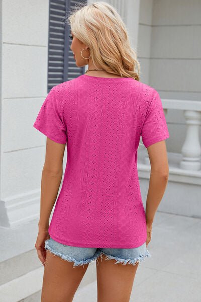 Eyelet Surplice Short Sleeve T-Shirt - Loulou Boutique