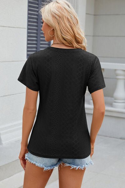 Eyelet Surplice Short Sleeve T-Shirt - Loulou Boutique