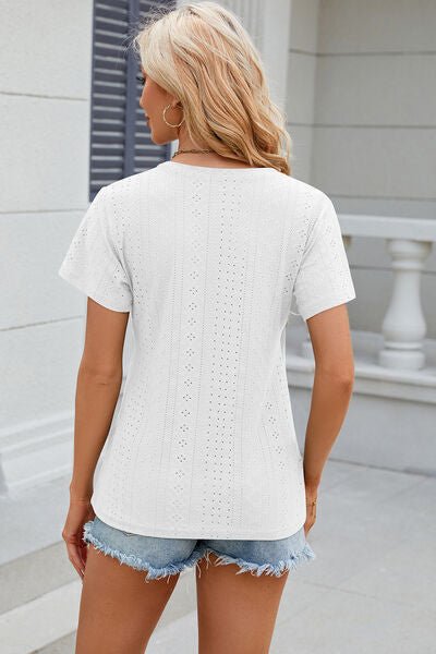 Eyelet Surplice Short Sleeve T-Shirt - Loulou Boutique