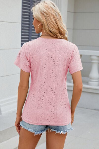 Eyelet Surplice Short Sleeve T-Shirt - Loulou Boutique